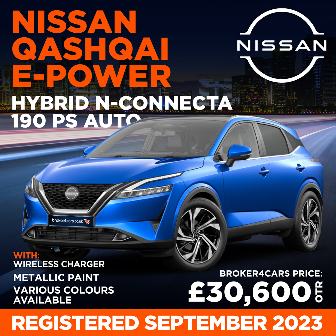 Nissan Qashqai E-POWER Hybrid N-CONNECTA 190 PS Auto. With Wireless Charger. Metallic Paint - Various Colours Available. Registered September 23. Broker4Cars Price £30,600 OTR